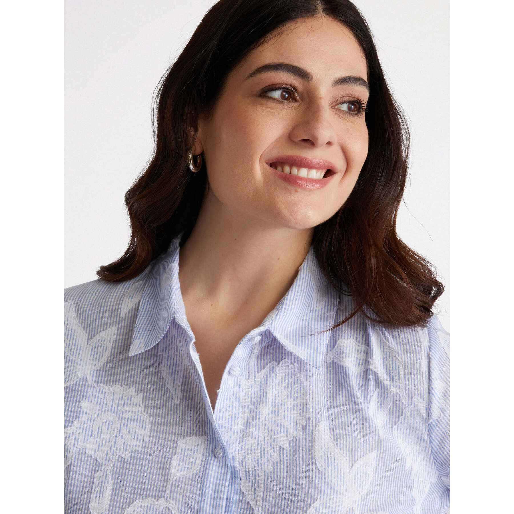 Fiorella Rubino - Camisa de rayas con elaboración floral - Light - blue