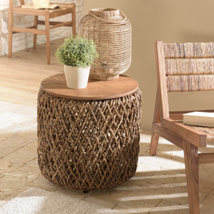 ALIDA - Table d'appoint ronde 50x50cm en tissage de fibre de cocotier