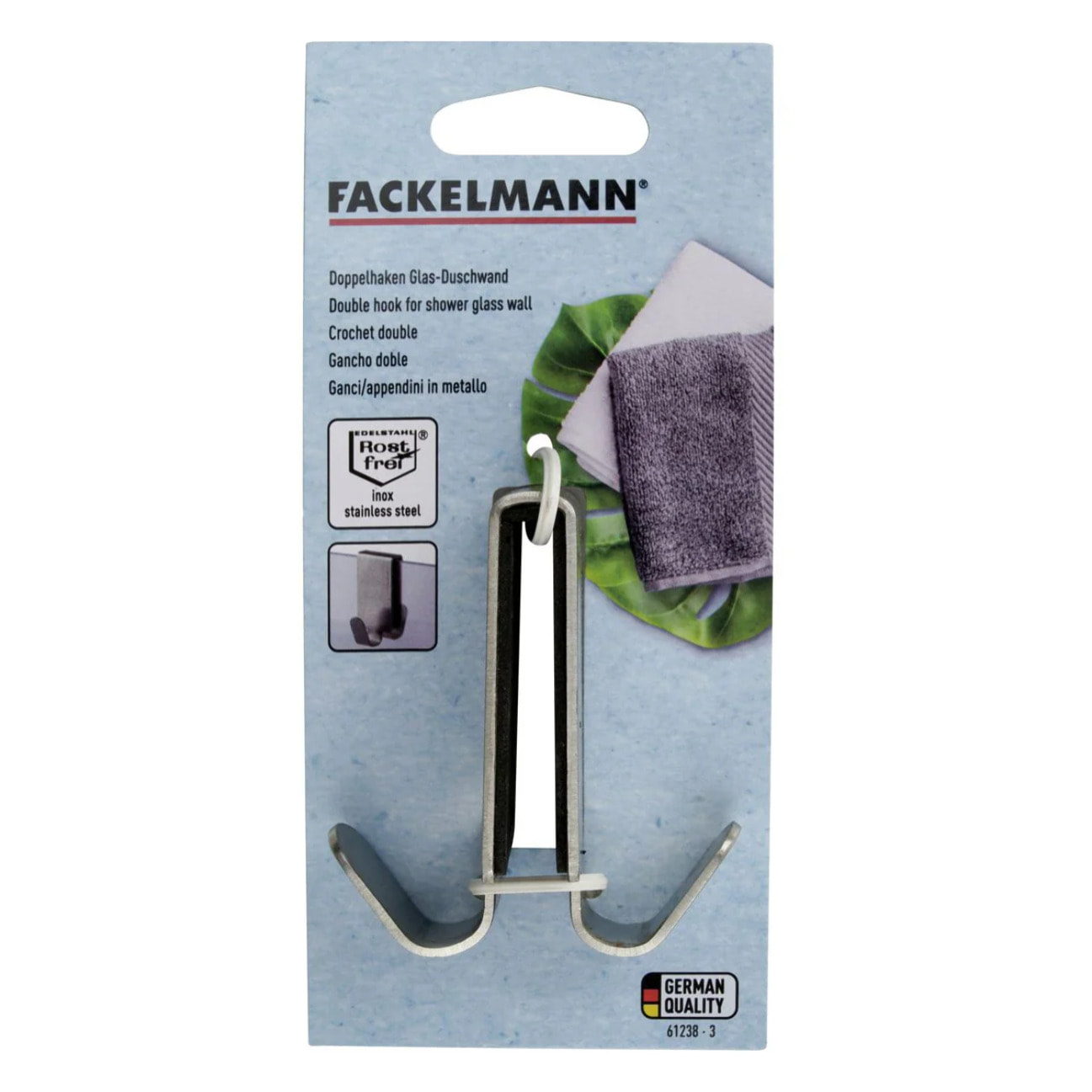 Lot de 2 doubles crochets pour paroi de douche en inox Fackelmann Tecno