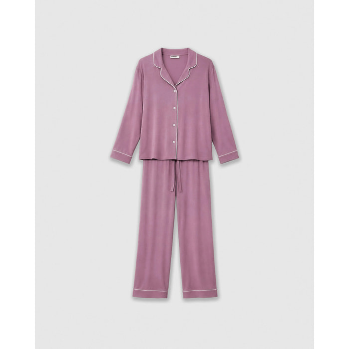 Pigiama a manica lunga a camicia in viscosa donna melanzana