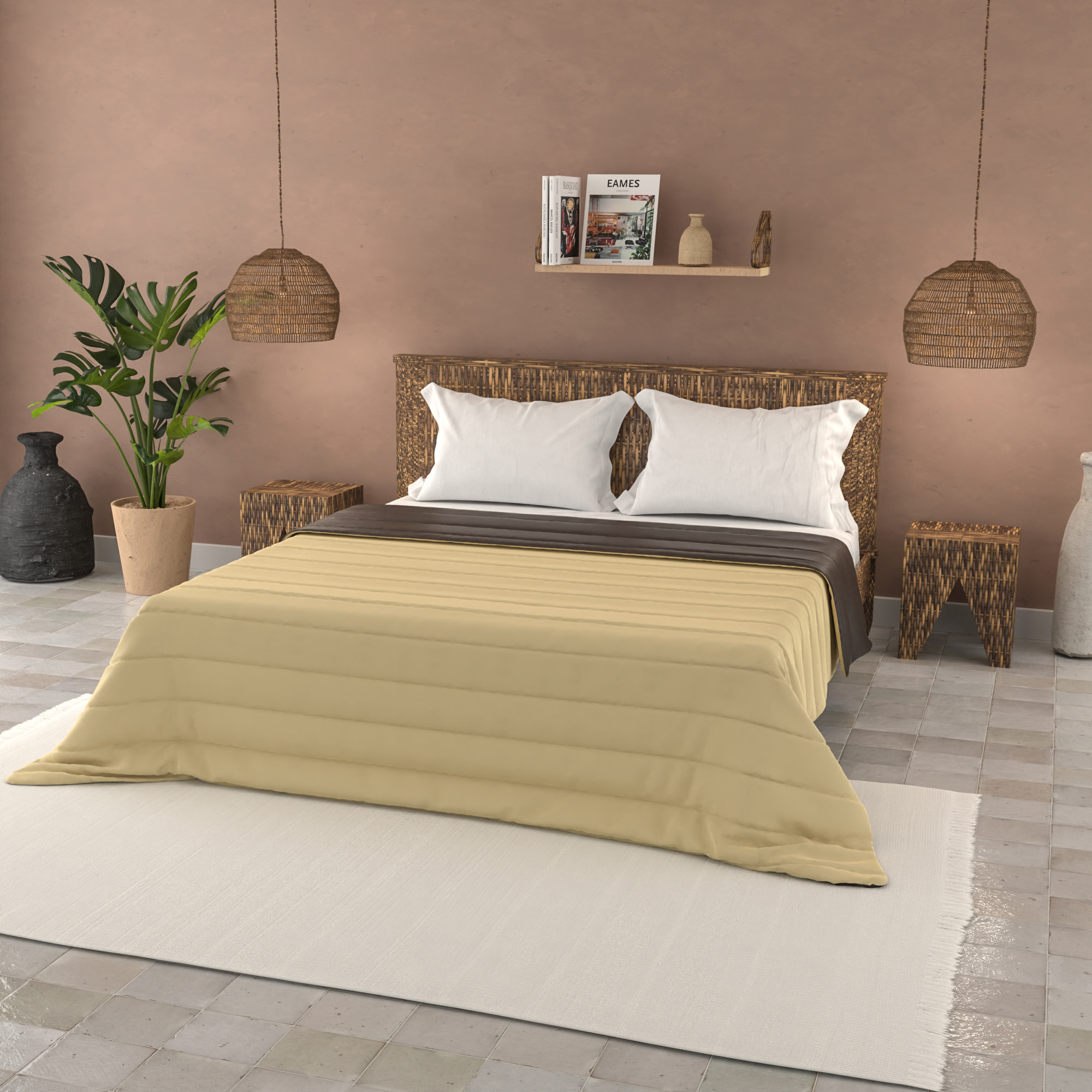 TRAPUNTINO ESTIVO BASIC MATRIMONIALE, TINTA UNITA DOUBLEFACE