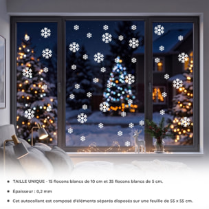 50 Stickers électrostatiques flocons - Autocollants adhésifs fenêtres noël - décoration fêtes