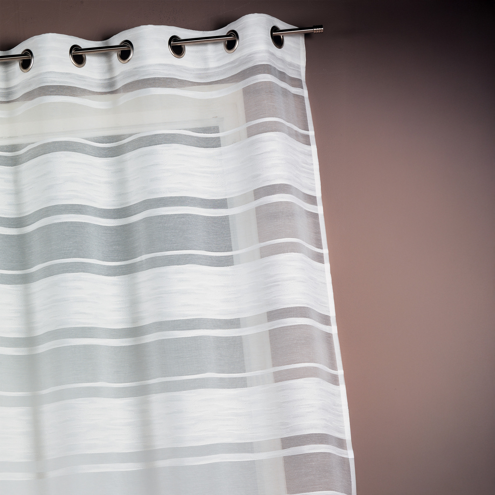 Voilage en jacquard à rayures horizontales - Ivoire