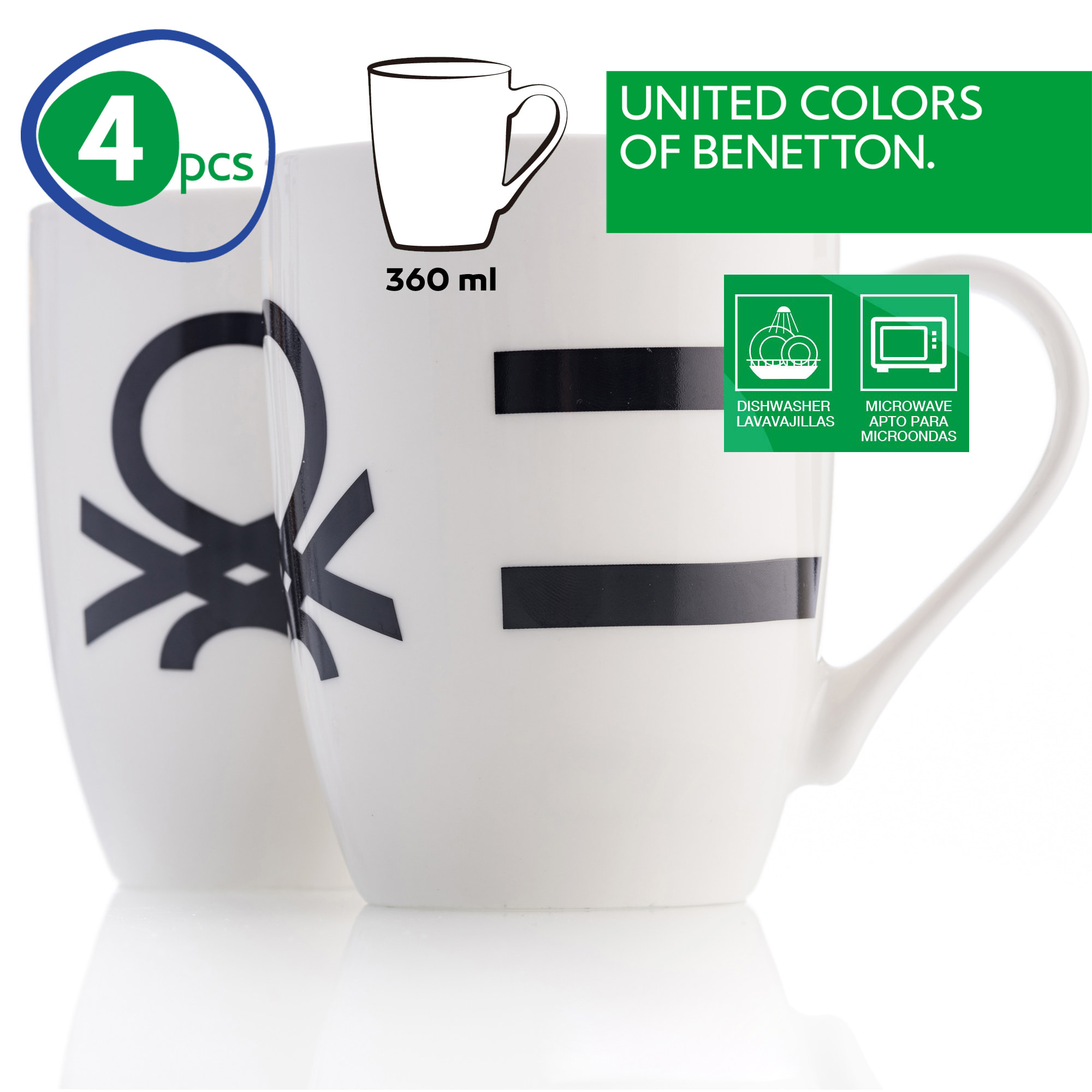 Set 4p mugs  logo estampado negro  benetton