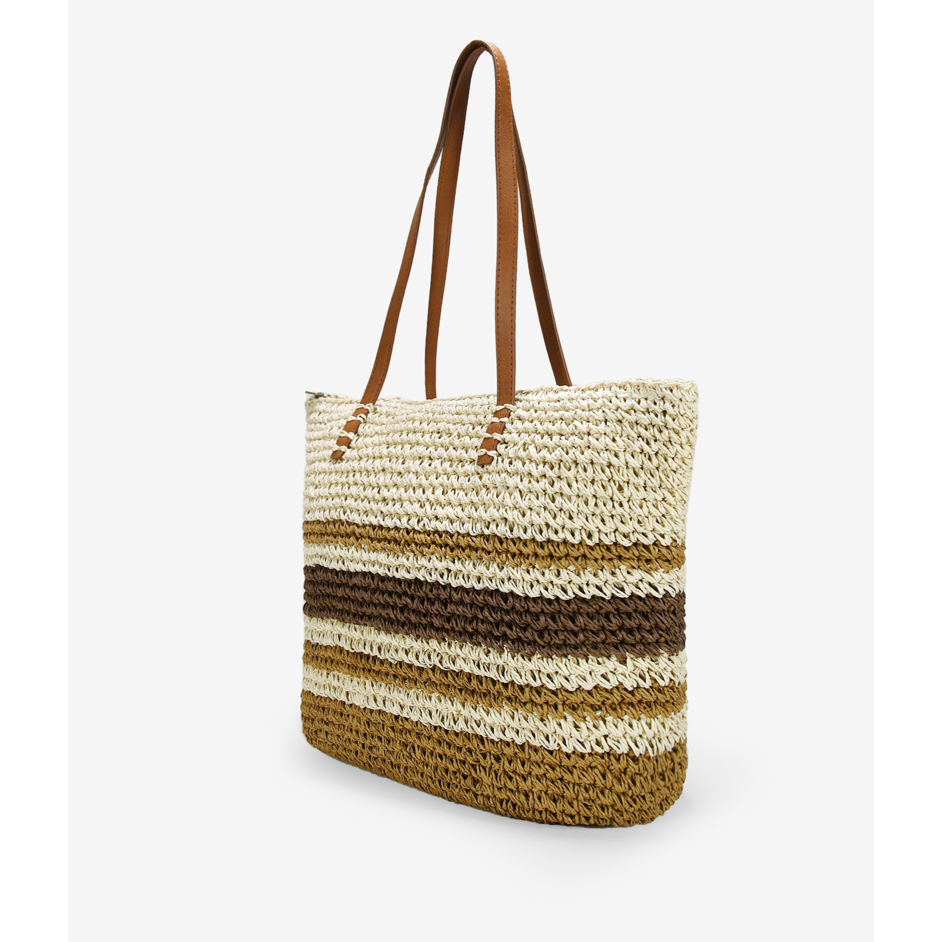 Bolso de playa marrón en rafia con rayas