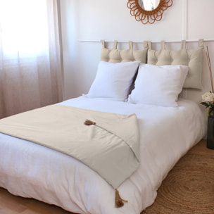 Edredon Panama avec pompons en jute - Ecru