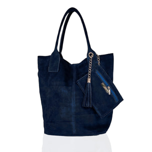 Borsa Donna in vera pelle Made in Italy colore Blu dimensioni cm 40x35x15