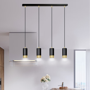 Lampada a sospensione Fumiko in acciaio nero e oro