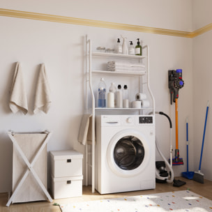 Scaffale Bagno 3 Mensole Ripiano Superiore Mobile Sopra Lavatrice Lavanderia Salvaspazio Ripiani Organizer Da Parete In Metallo 152x65x25 Cm Bianco