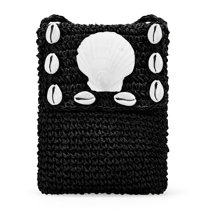 Bolso para móvil negro en rafia con conchas