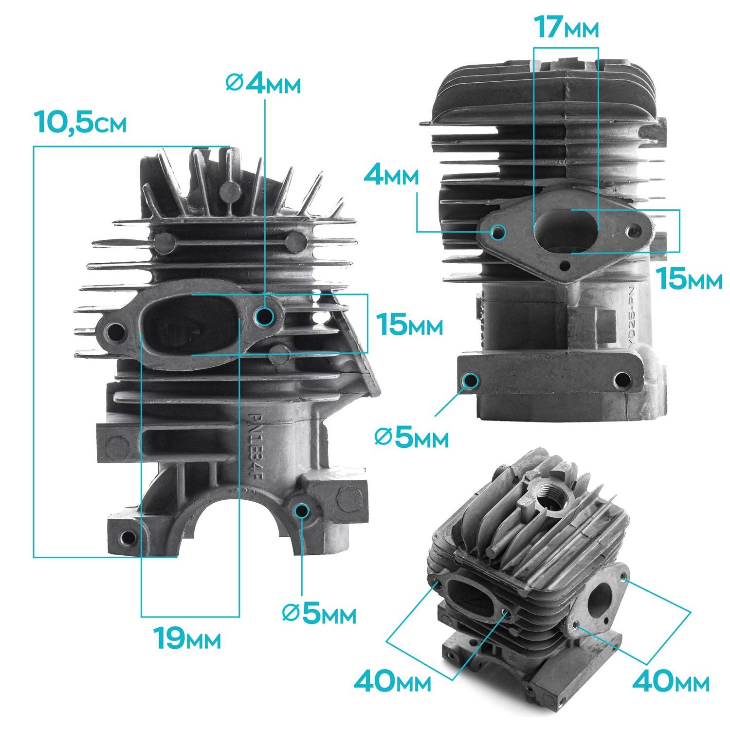 Gruppo Termico Per Motosega 25Cc - Ricambio Cilindro + Pistone + Fascia Per Motori A 2 Tempi Da 25Cc