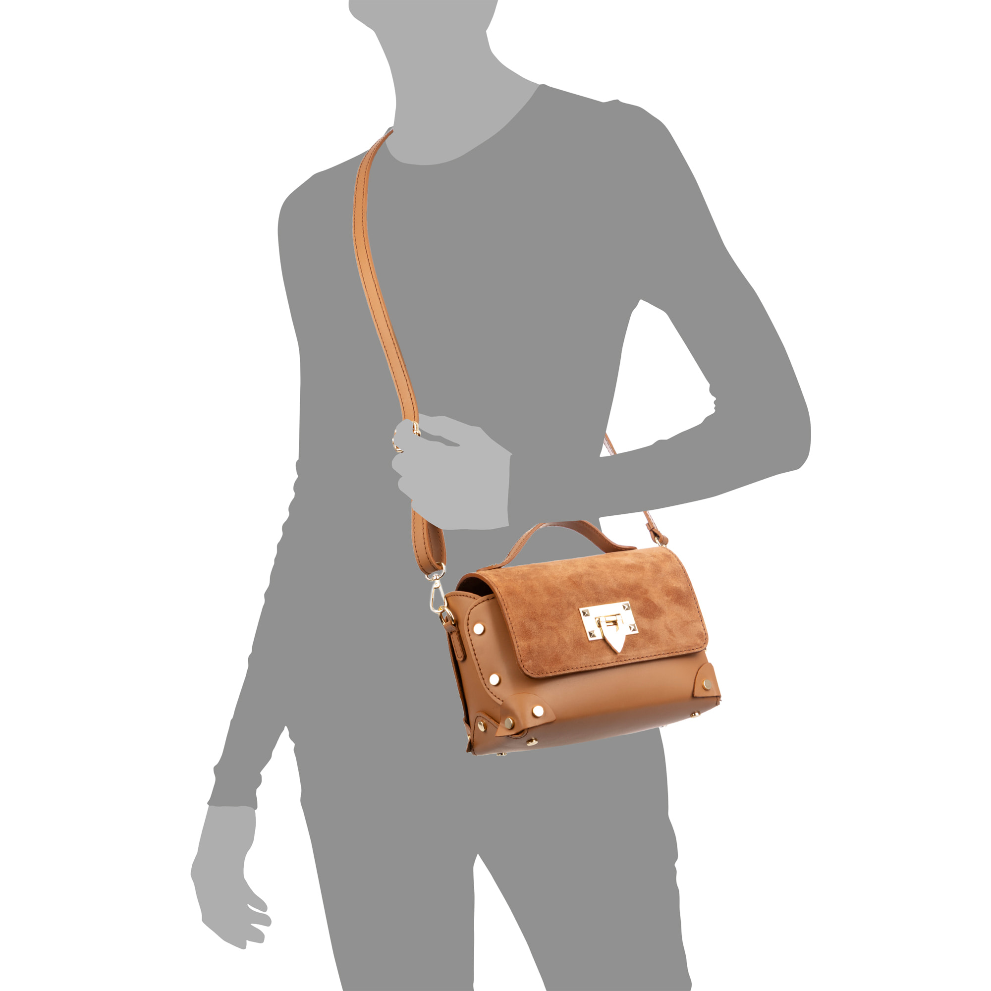 Barrali Bolso bandolera Mujer. Piel auténtica Gamuza y Ruga.