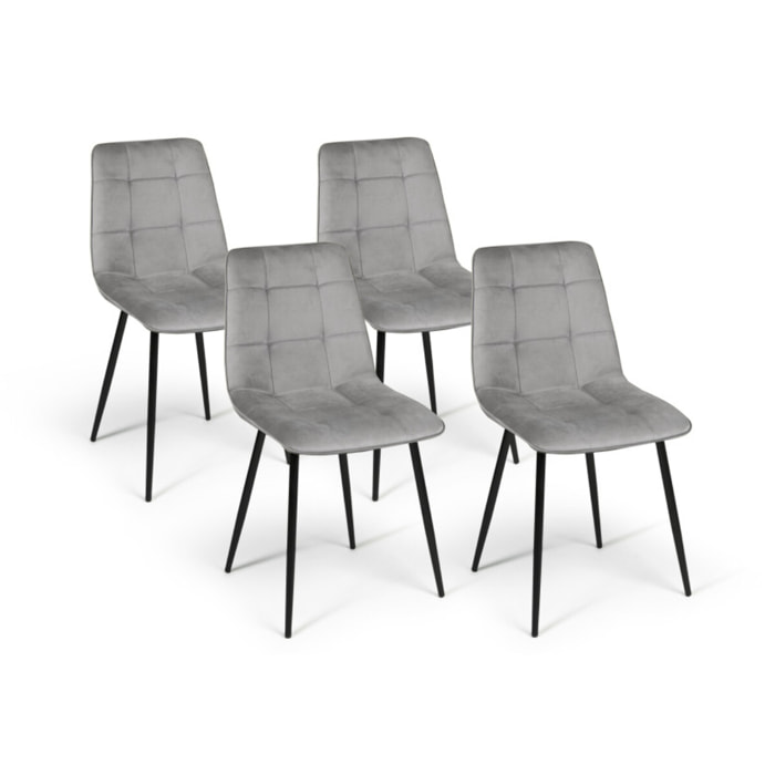 Chaises Linda en velours et pieds métal noirs - Gris Clair