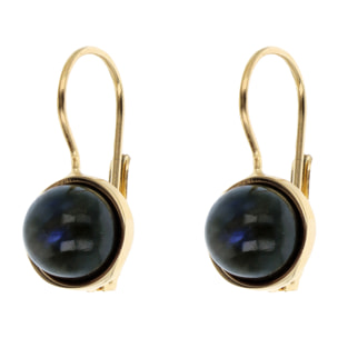 Orecchini Pendenti Piccoli con Pietra Naturale Tonda Labradorite in Argento 925 placcato Oro giallo 18Kt