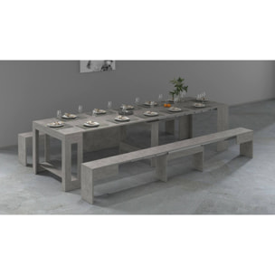 Set tavolo e sedie Dadamoni, Composizione multiuso, Set con consolle e 2 panche allungabili, 100% Made in Italy, 66x25h45 cm, Grigio