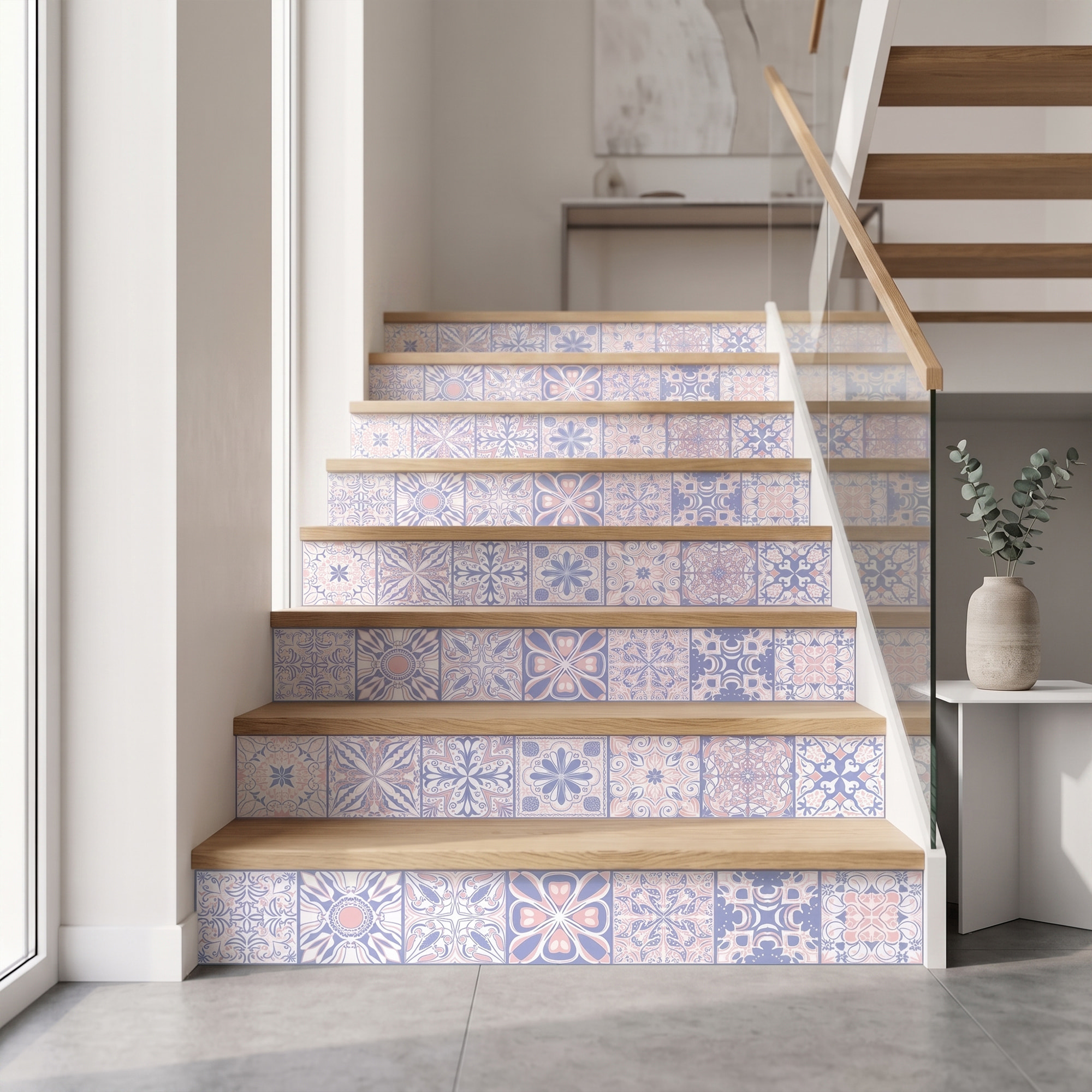 Stickers adhésifs escalier carrelages | Sticker Autocollant contremarche Carreaux de ciment carrelages adhésif - BLEU D'ORIENT