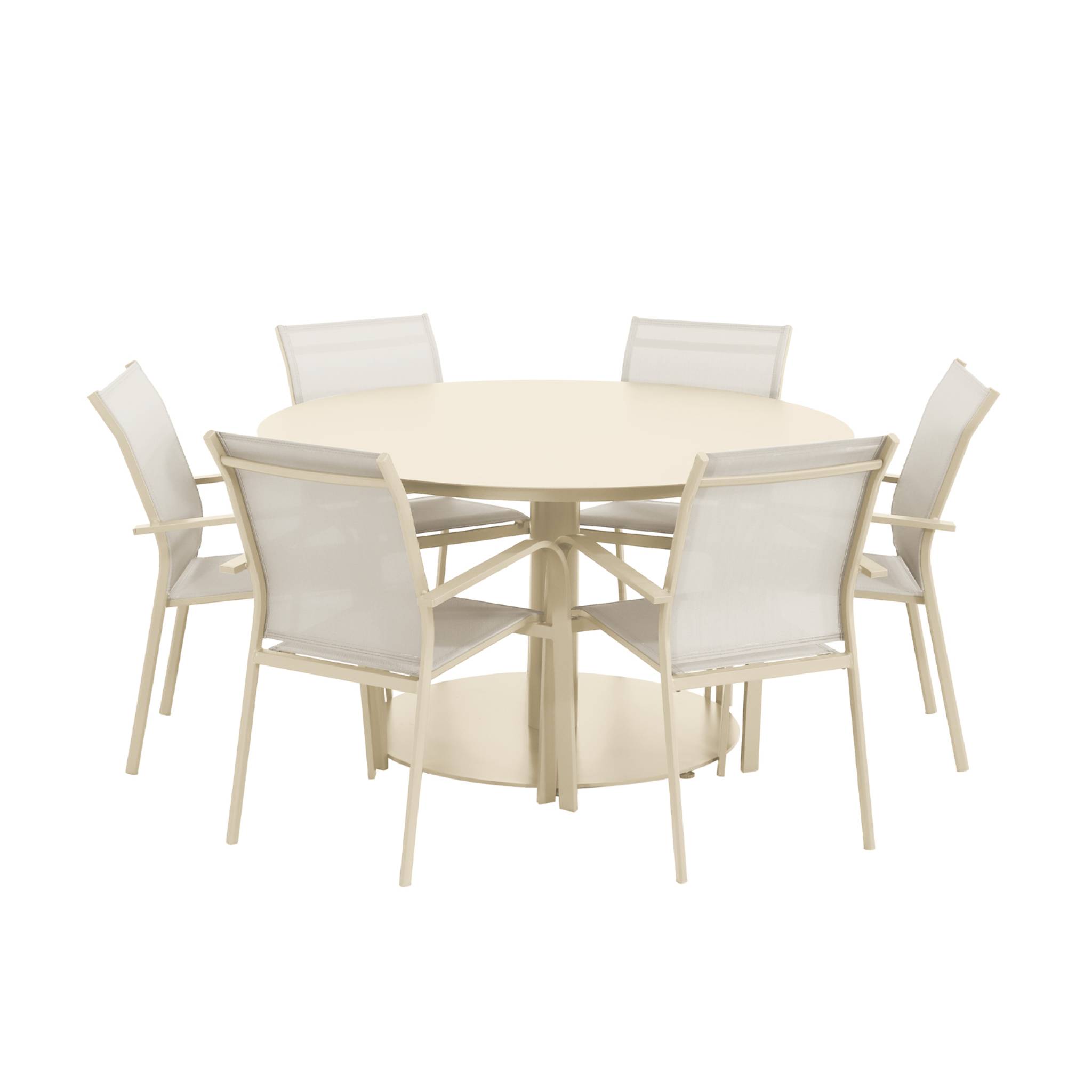 Table de jardin ronde aluminium + 6 assises OREVA + BUFFALO