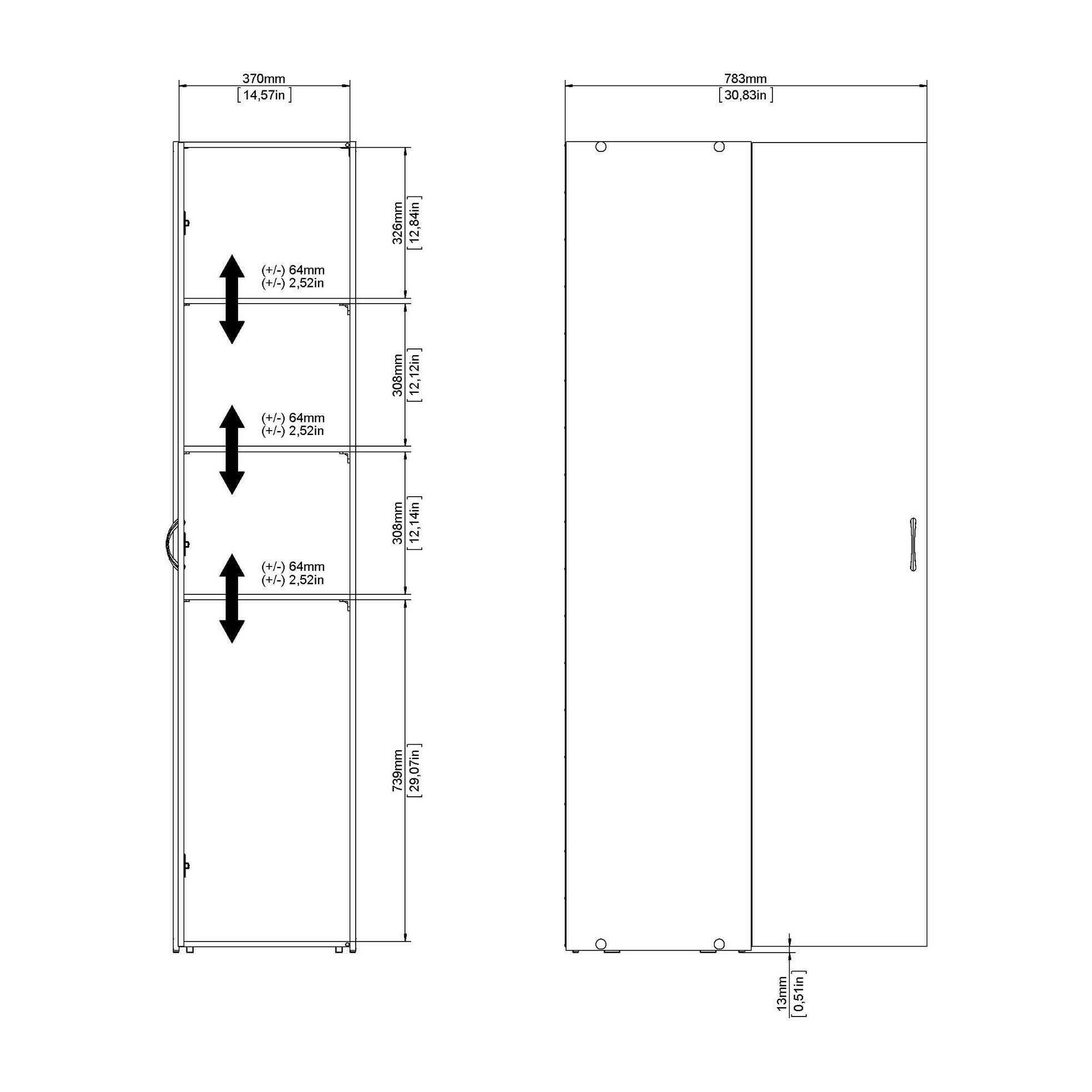 Armadio guardaroba ad anta singola con tre ripiani interni, colore bianco, Misure 39 x 175 x 41 cm