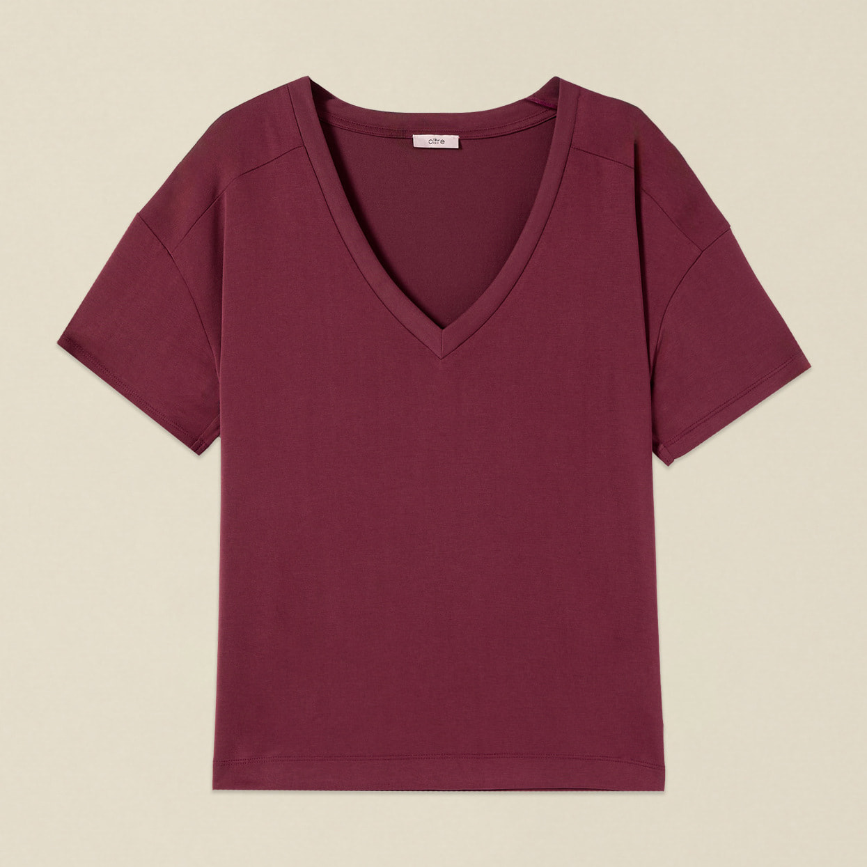 Oltre - T-shirt misto modal con scollo a V - Bordeaux
