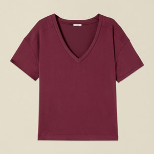 Oltre - T-shirt misto modal con scollo a V - Bordeaux