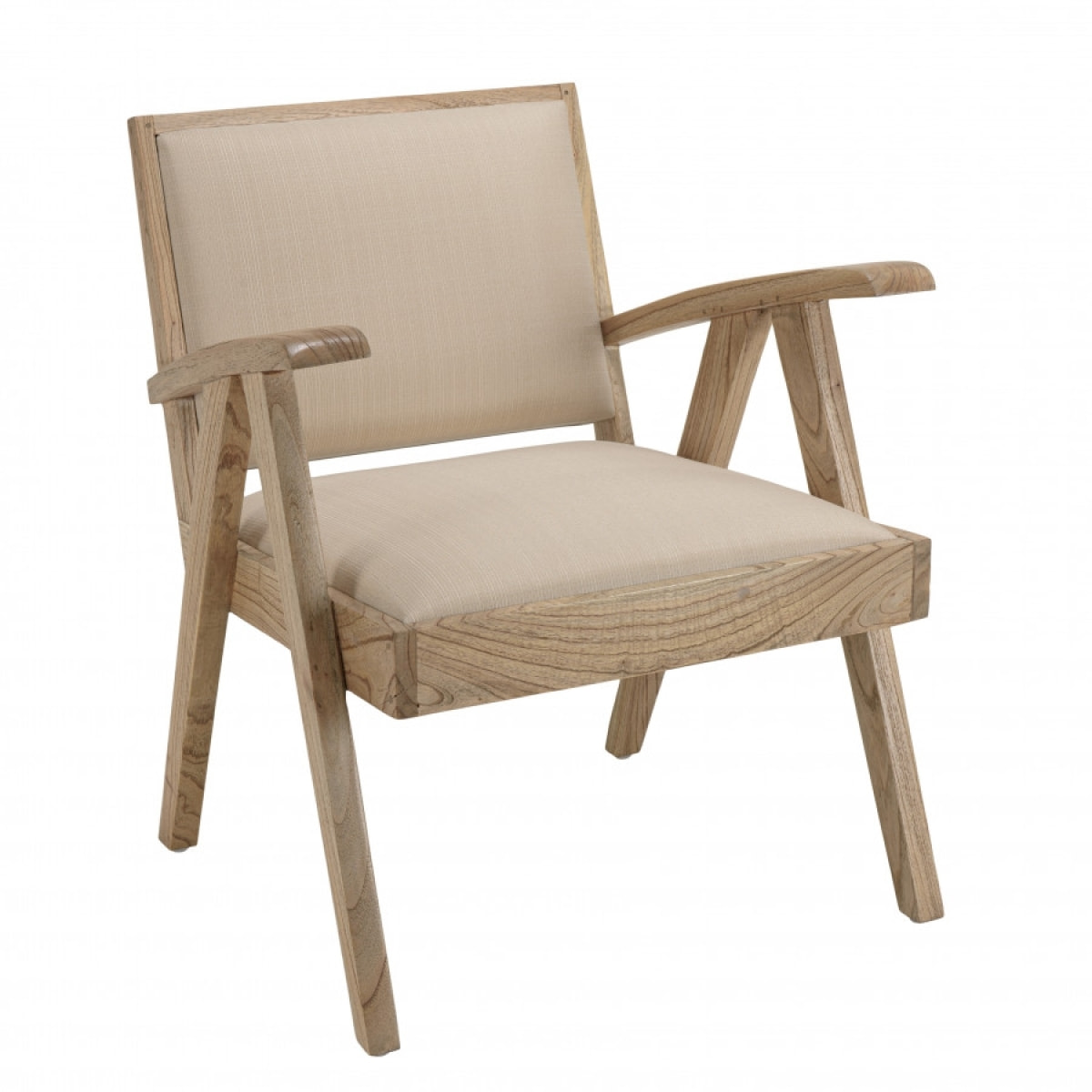 ERIS - Fauteuil en Mindi, assise en tissu beige texturé