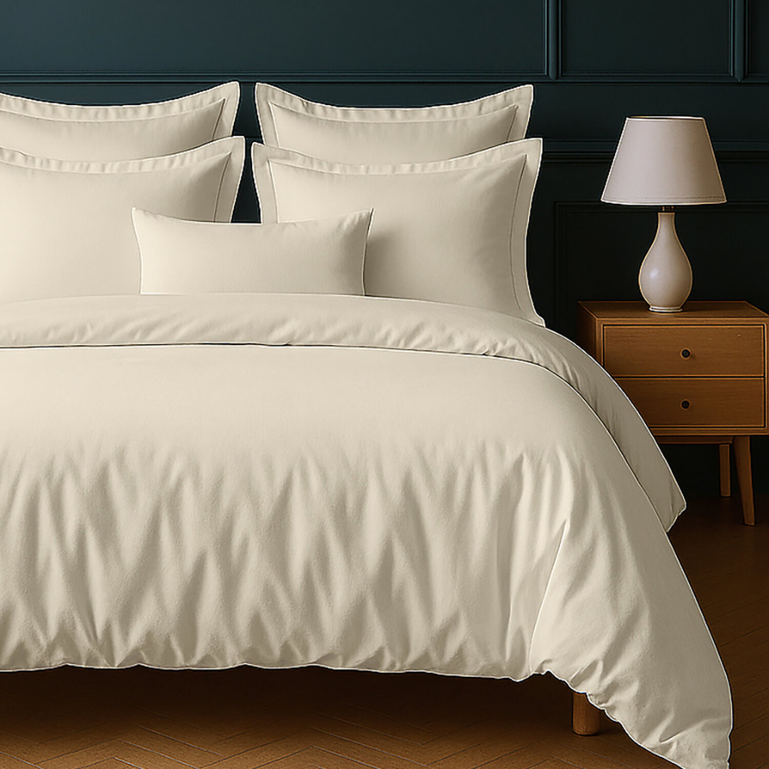 Parure Housse De Couette + 1 taie 100% Coton 57fils Ivoire