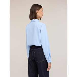 Motivi - Camicia misto cotone con fiocco e micro strass - Azzurro