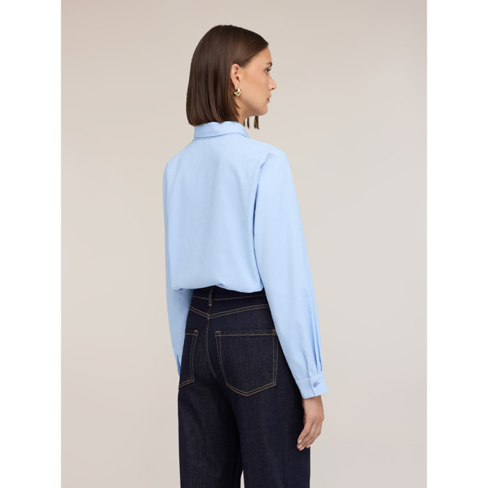 Motivi - Camicia misto cotone con fiocco e micro strass - Azzurro