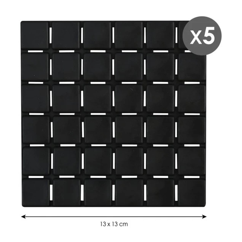 Lot de 5 Tapis antidérapants de douche ou baignoire Caoutchouc QUADRO 13x13cm Noir MSV