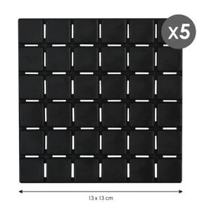 Lot de 5 Tapis antidérapants de douche ou baignoire Caoutchouc QUADRO 13x13cm Noir MSV