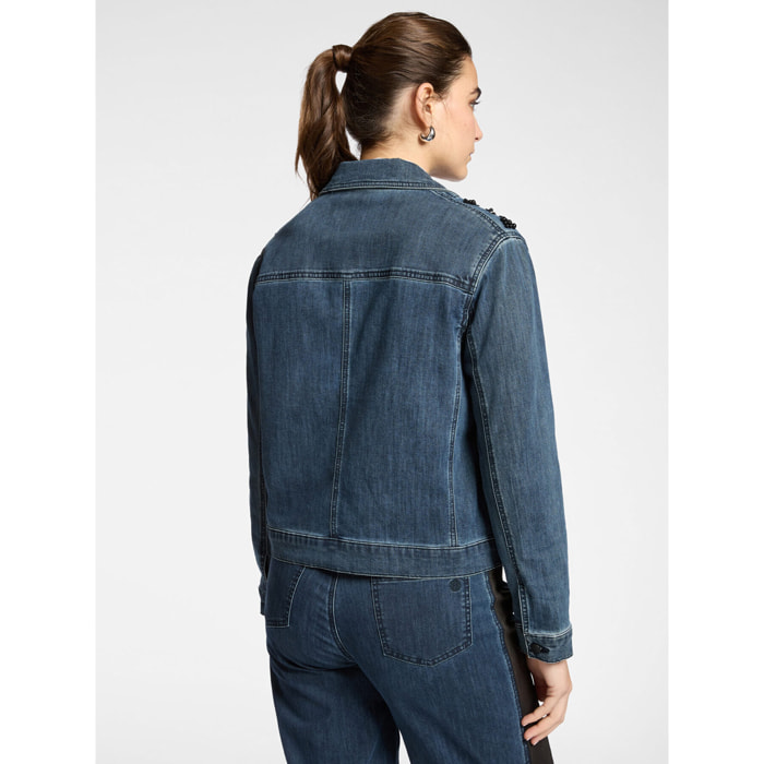 Elena Mirò - Giacca boxy in denim con ricami - Blu