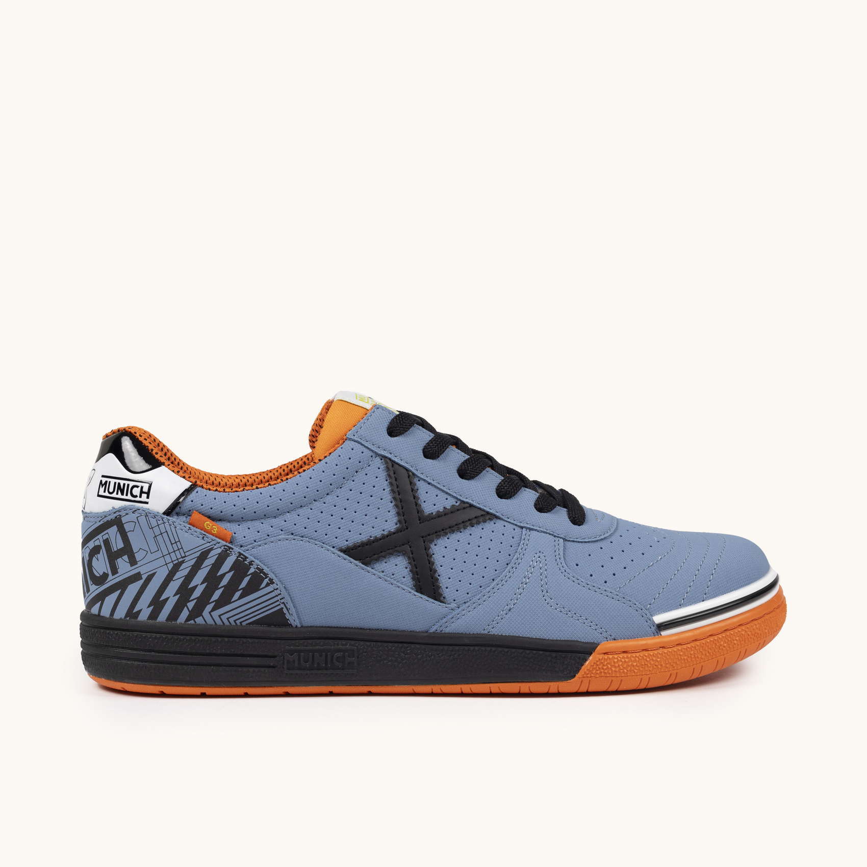MUNICH G-3 449 Zapatillas de fútbol sala azul lavanda y negro con naranja
