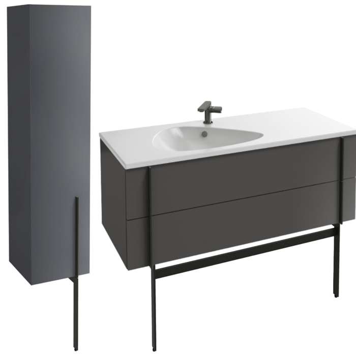 Meuble vasque Nouvelle Vague gris brillant + colonne + pied