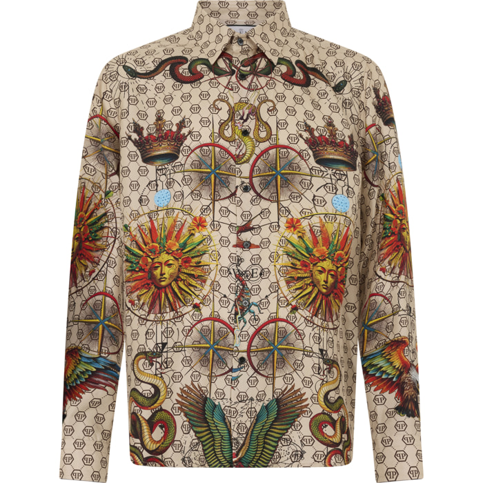 PHILIPP PLEIN Silk Pajamas Shirt Monogram Tattoo