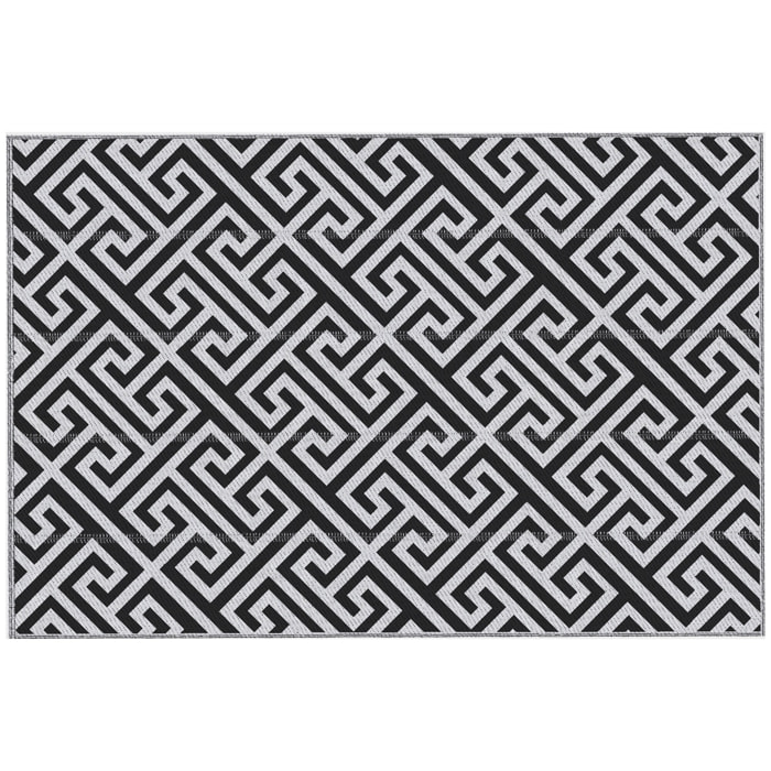 Alfombra de Exterior 182x274 cm Alfombra Reversible con Patrón Geométrico Impermeable para Terraza Balcón Patio Camping Playa Blanco y Negro