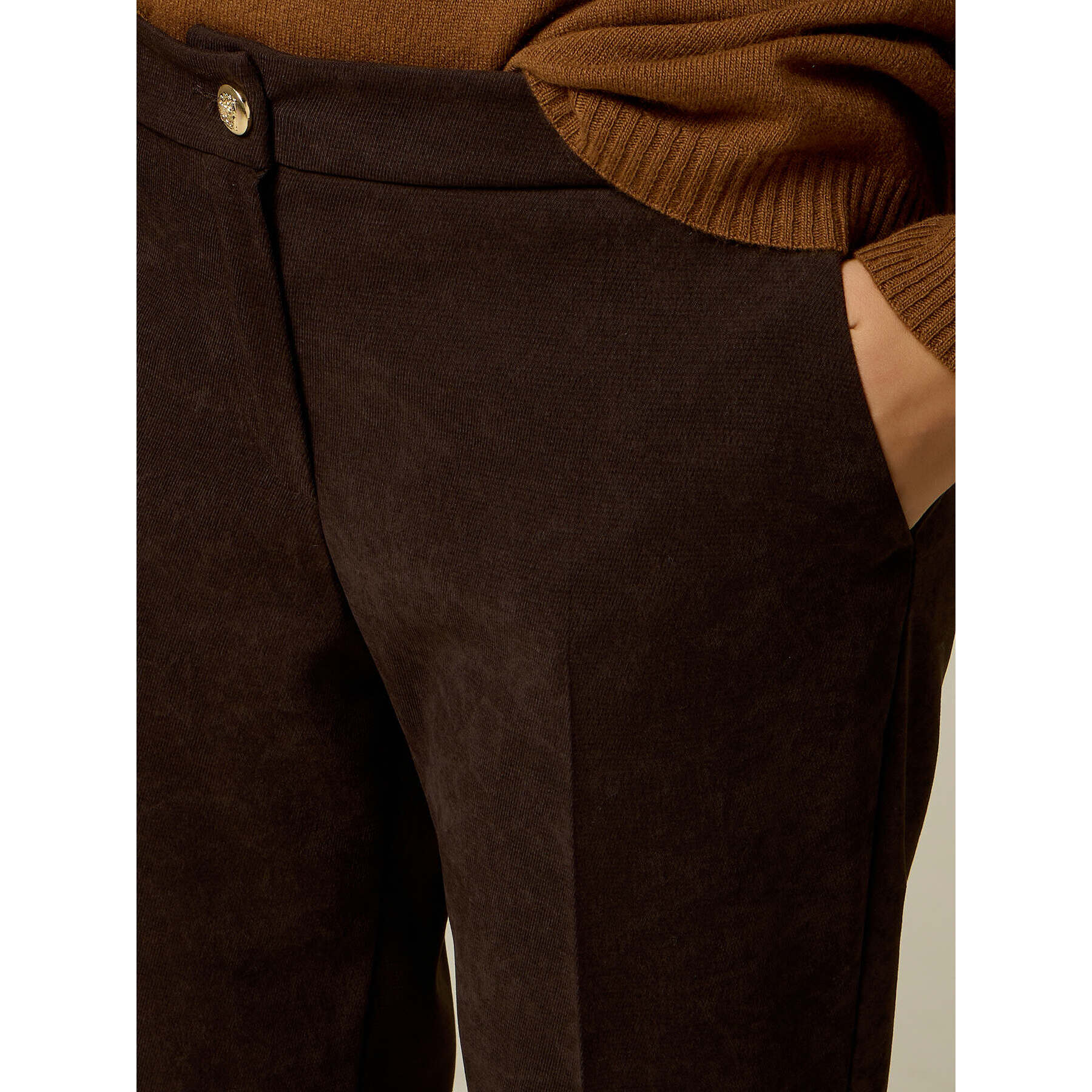 Oltre - Pantaloni a sigaretta effetto fustagno - Marrone