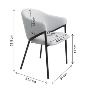 Lot de 2 chaises de salle à manger en tissu et métal "Auralis" - Gris clair