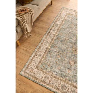 OTTOMAN - Tapis à poils courts doux à motif arabesque turquoise