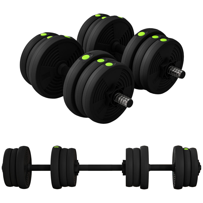 Kit de Mancuernas 20kg 2 en 1 Juego de Pesas con Barra de Pesas Mango Antideslizante Mancuernas Ajustables para Entrenamiento de Fuerza en Hogar Gimnasio Oficina Negro y Verde