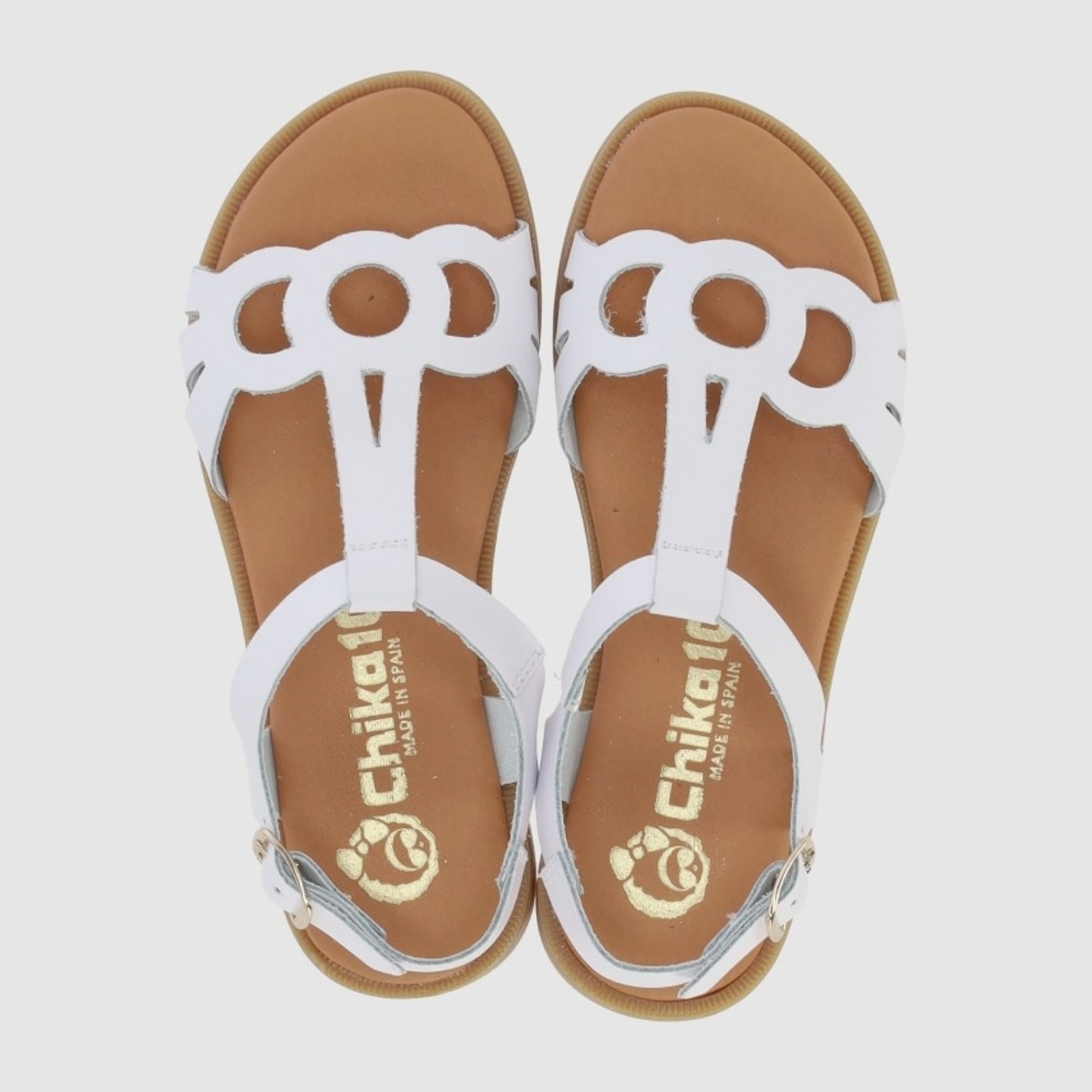 Sandalias de Piel - Blanco - Tacón: Bajo