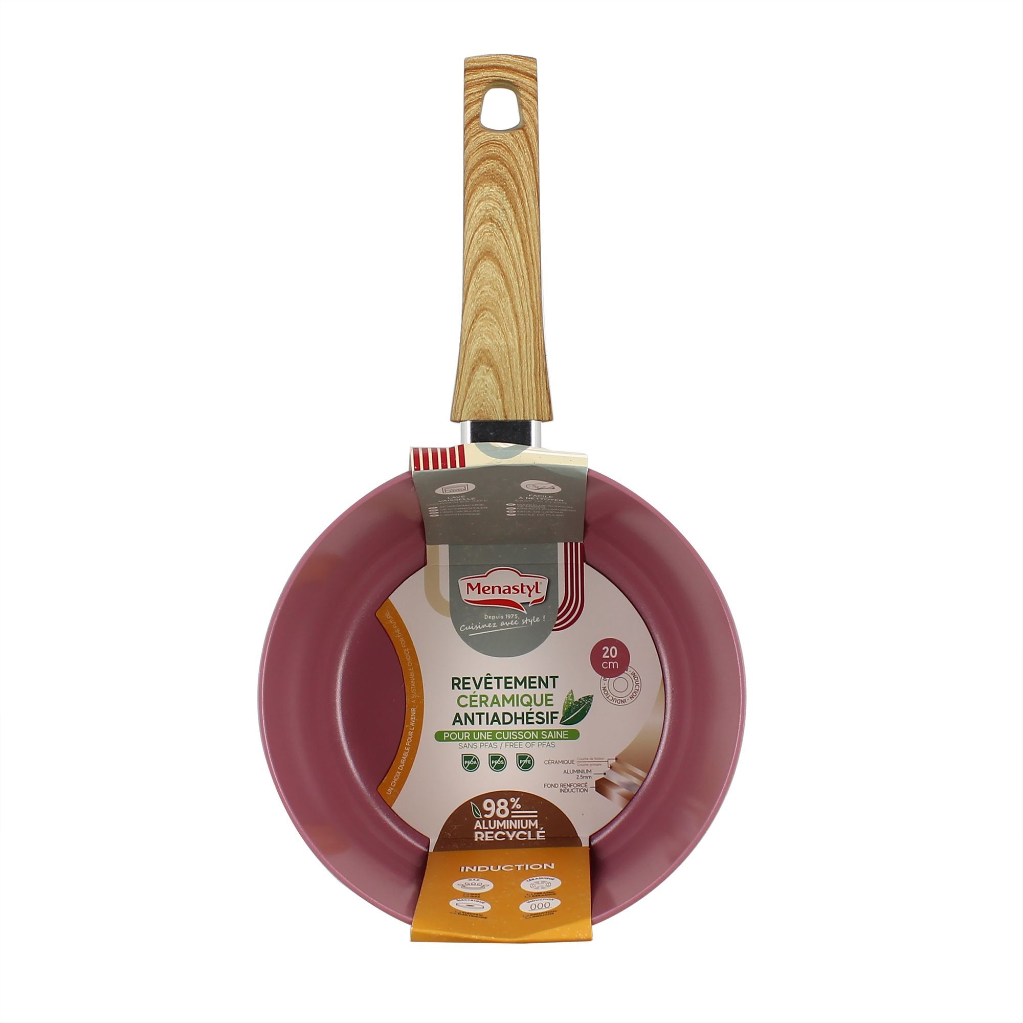 Casserole 20cm en aluminium recyclé lilas - tous feux COLORAMA