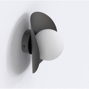 Lampada a parete Fiero in acciaio nero con diffusore in vetro