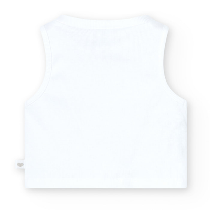 Top niña, canalé, tirantes, cuello redondo, blanco