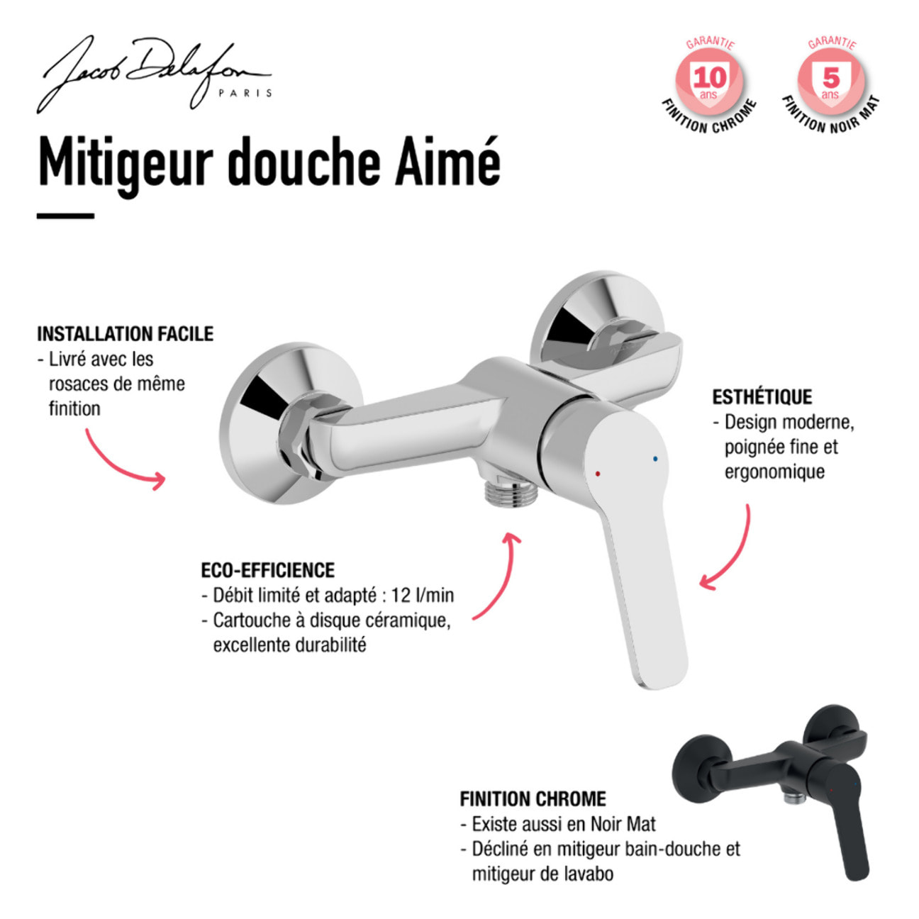 Jacob Delafon mitigeur de douche mural Aimé chrome