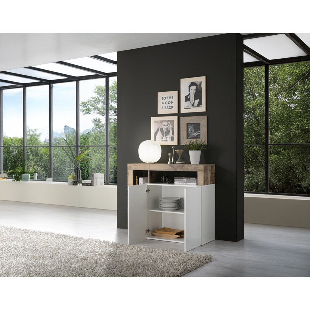 Lou - buffet bas - 2 portes - 108 cm - Blanc / Beige
