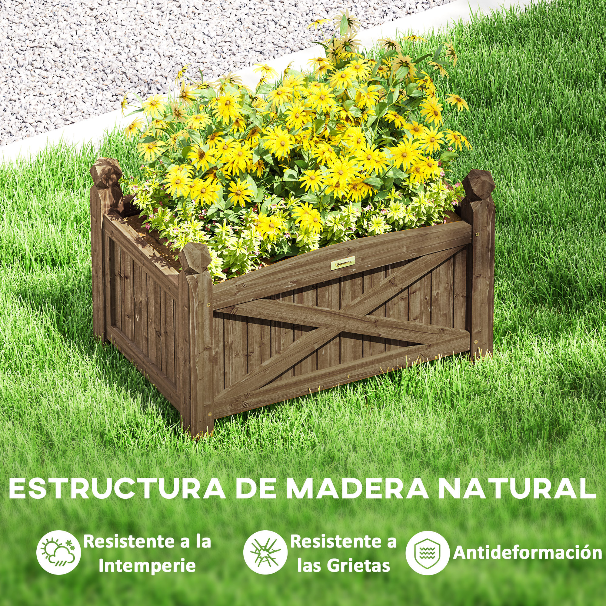 Jardinera de Madera Elevada Huerto Urbano Madera para Cultivar Plantas Flores Hierba Jardinera Rectangular para Jardín Balcón Terraza 60x39x37 cm Café Oscuro