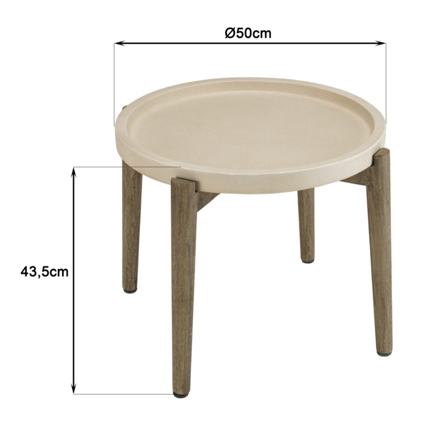 HECTOR - Table d'appoint ronde 50x50cm plateau béton beige pieds acacia