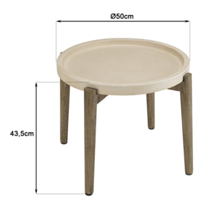 HECTOR - Table d'appoint ronde 50x50cm plateau béton beige pieds acacia