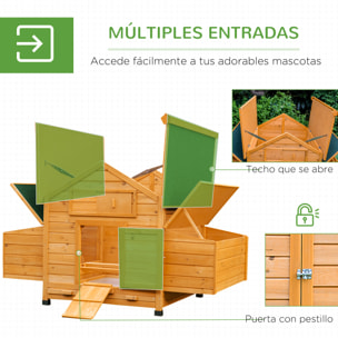 Conjunto de 1 Gallinero de Madera con 2 Nidos Bandeja Extraíble 150x100x96,5 cm y 1 Gallinero para Exterior Grande de Acero Galvanizado 3x8x2 m