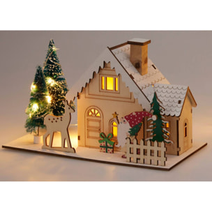 Casa navideña decorativa con 11 luces led en blanco cálido 20x10x12,5cm - 2 diseños (surtido)